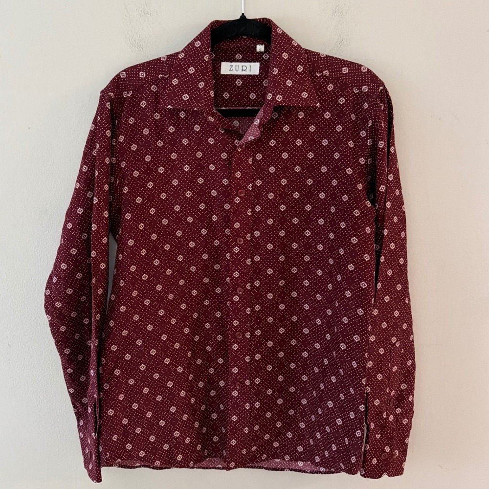 Zuri Womens Burgundy Geometric Diamond Print 100% Cotton Button Down Shirt Small